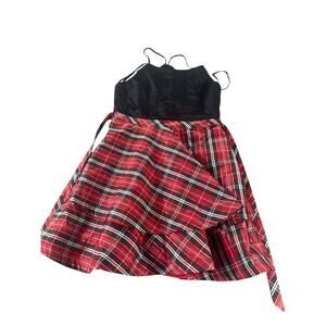 Sequin Hearts Girls Red Plaid Black Sleeveless Ruffle Dress Youth Size 16
